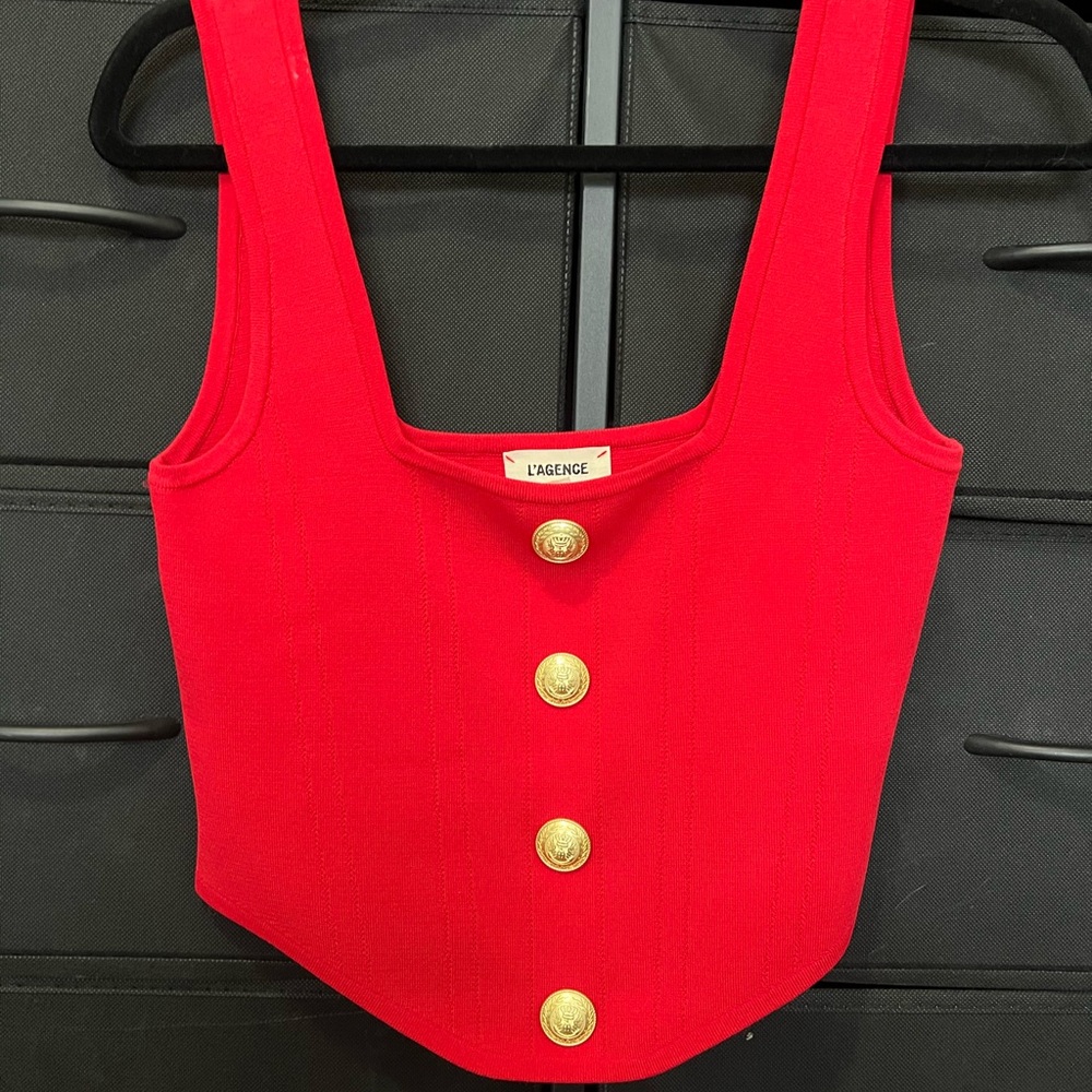 L'AGENCE Scarlet saga Crop Top with Gold Buttons
